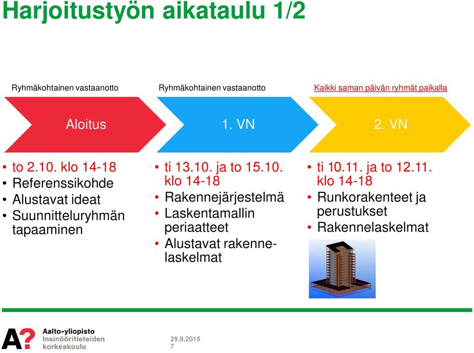 klo 14-18 Referenssikohde Alustavat ideat Suunnitteluryhmän tapaaminen ti 13.10.