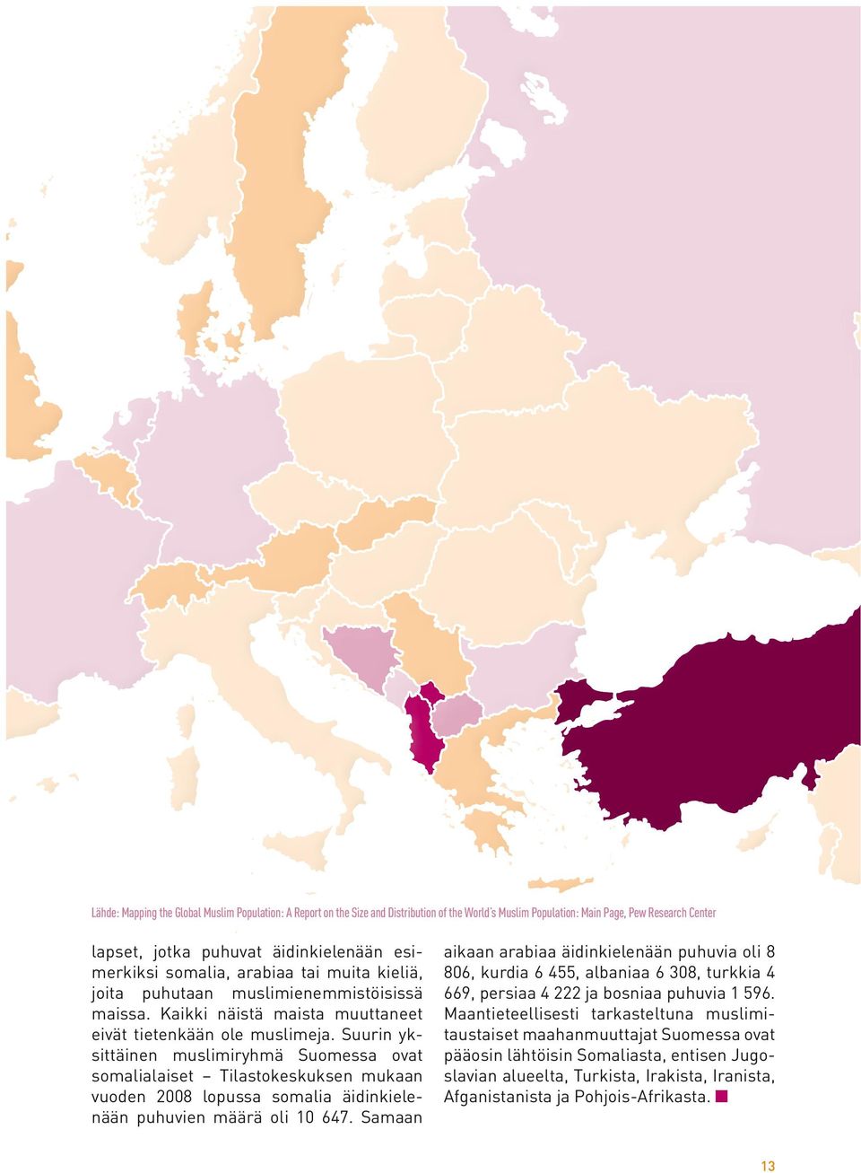 Suurin yksittäinen muslimiryhmä Suomessa ovat somalialaiset Tilastokeskuksen mukaan vuoden 2008 lopussa somalia äidinkielenään puhuvien määrä oli 10 647.
