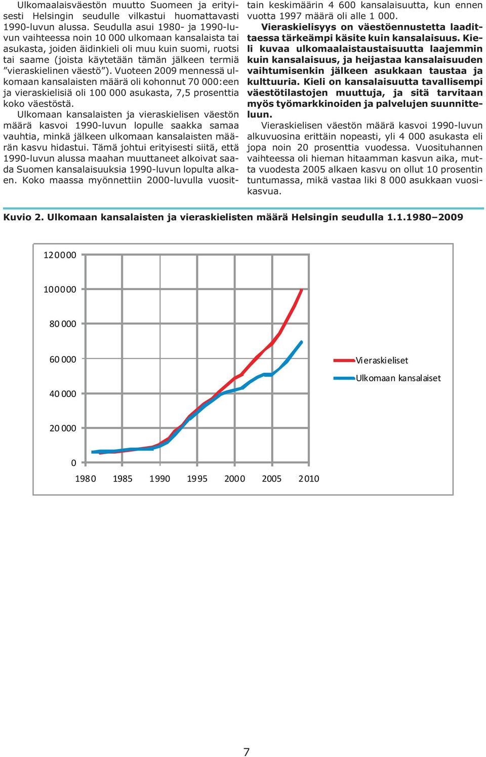 vieraskielinen väestö ). Vuoteen 2009 mennessä ulkomaan kansalaisten määrä oli kohonnut 70 000:een ja vieraskielisiä oli 100 000 asukasta, 7,5 prosenttia koko väestöstä.