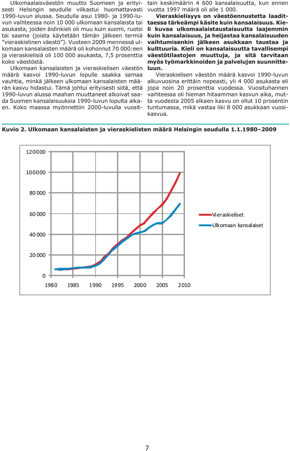 vieraskielinen väestö ). Vuoteen 2009 mennessä ulkomaan kansalaisten määrä oli kohonnut 70 000:een ja vieraskielisiä oli 100 000 asukasta, 7,5 prosenttia koko väestöstä.