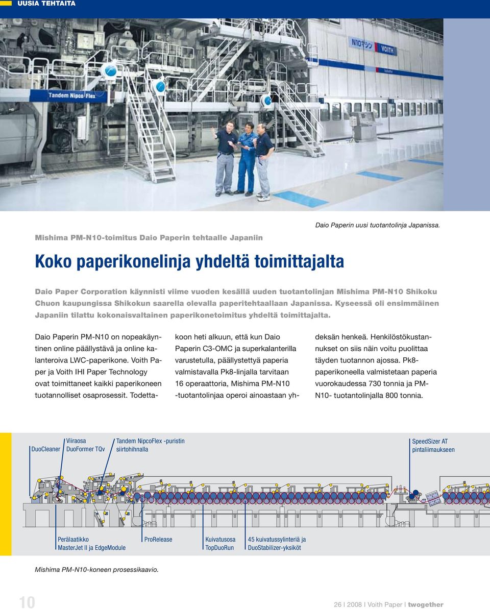 Kyseessä oli ensimmäinen Japaniin tilattu kokonaisvaltainen paperikonetoimitus yhdeltä toimittajalta. Daio Paperin PM-N10 on nopeakäyntinen online päällystävä ja online kalanteroiva LWC-paperikone.