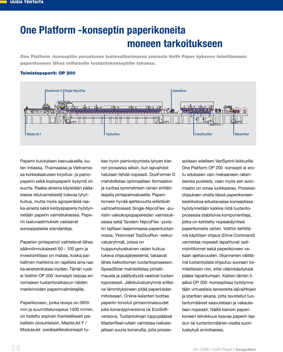 Toimistopaperit: OP 200 DuoFormer D Single-NipcoFlex SpeedSizer MasterJet F TopDuoRun CombiDuoRun MasterReel Paperin kulutuksen kasvualueilla, kuten Intiassa, Thaimaassa ja Vietnamissa
