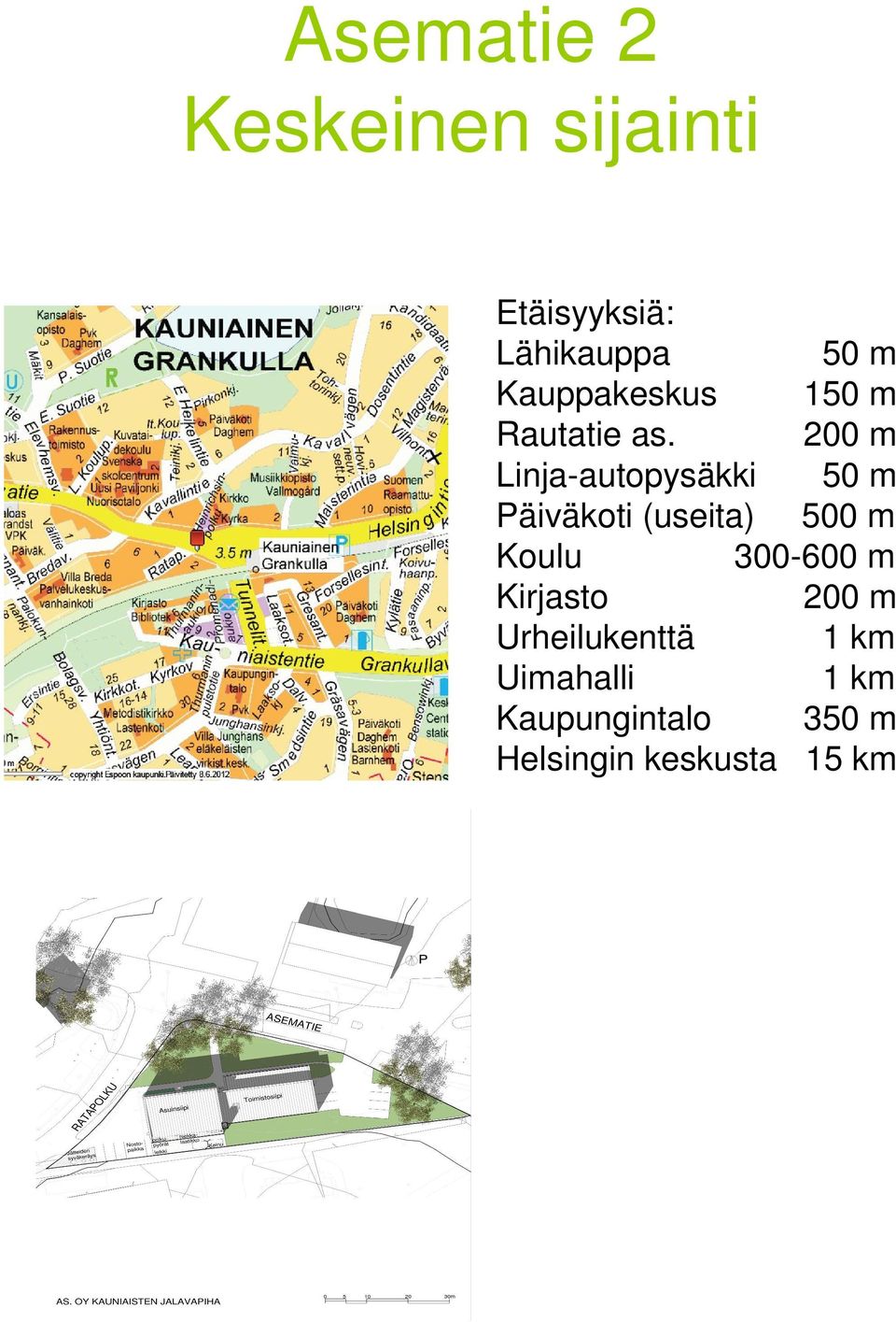 200 m Linja-autopysäkki 50 m Päiväkoti (useita) 500 m Koulu