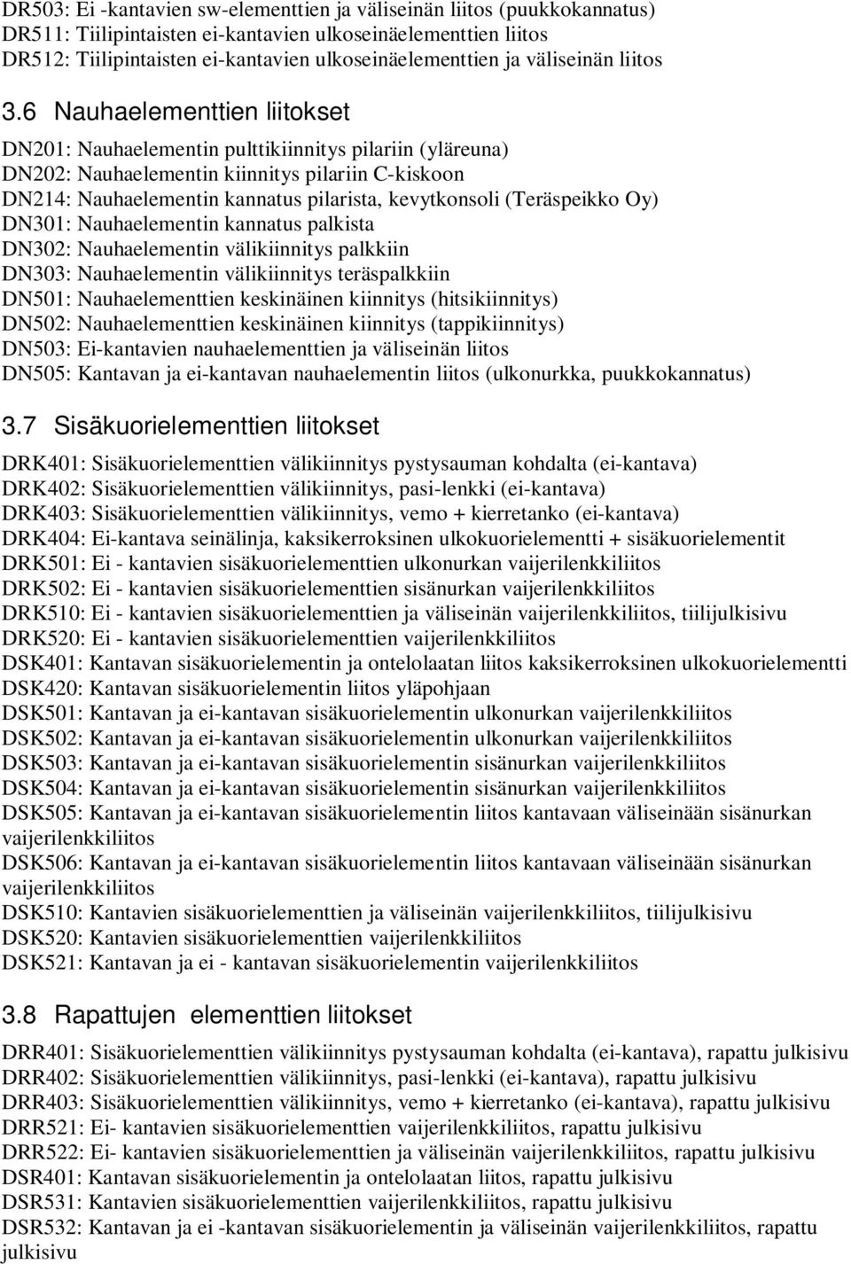 6 Nauhaelementtien liitokset DN201: Nauhaelementin pulttikiinnitys pilariin (yläreuna) DN202: Nauhaelementin kiinnitys pilariin C-kiskoon DN214: Nauhaelementin kannatus pilarista, kevytkonsoli