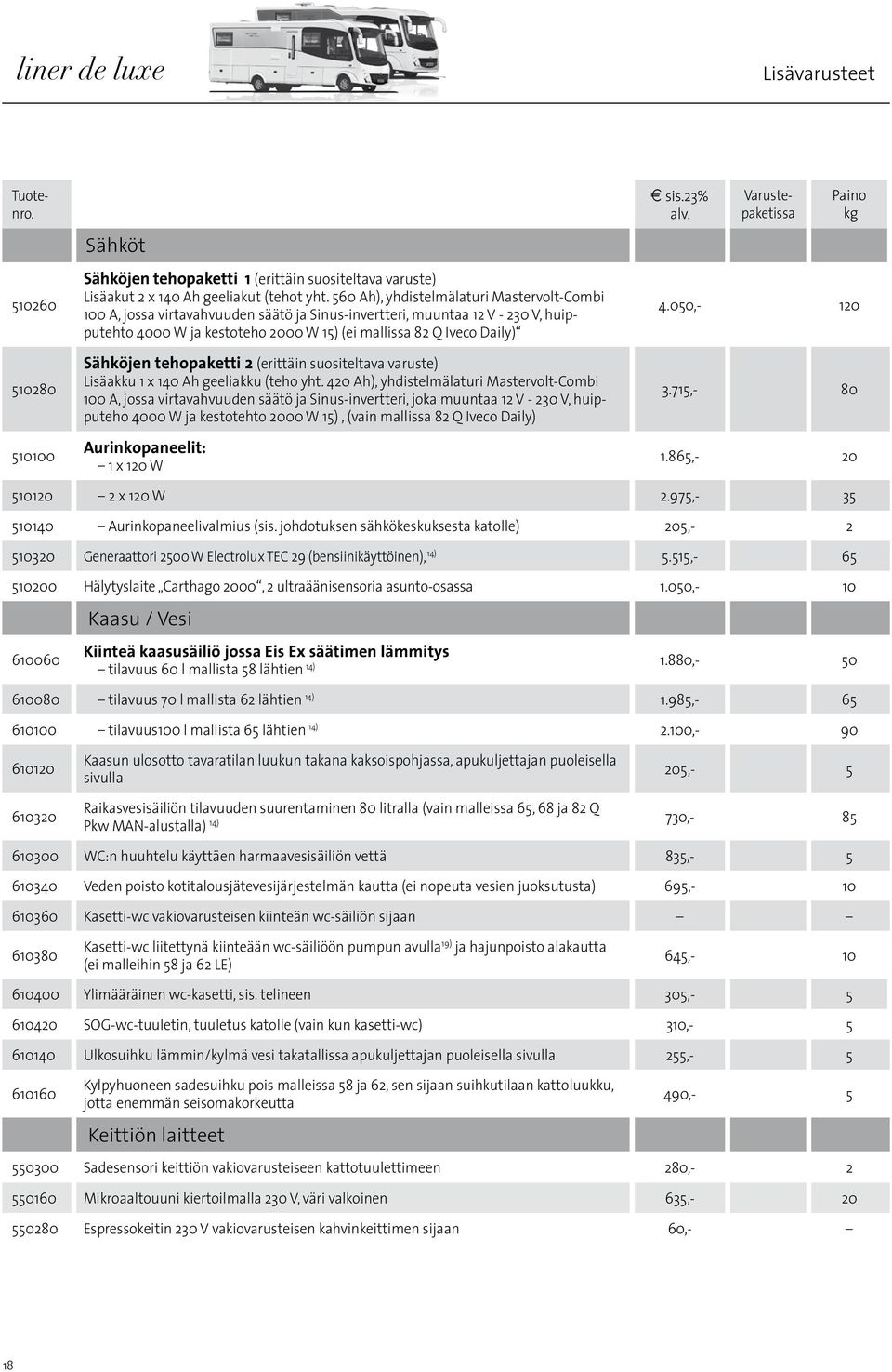 Sähköjen tehopaketti 2 (erittäin suositeltava varuste) Lisäakku 1 x 140 Ah geeliakku (teho yht.