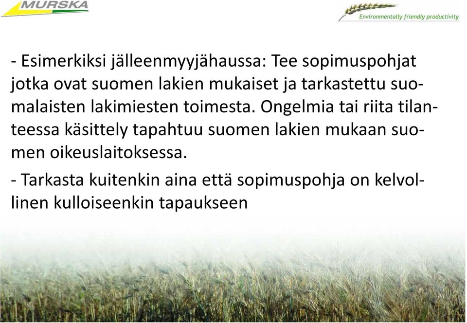 Ongelmia tai riita tilanteessa käsittely tapahtuu suomen lakien mukaan suomen