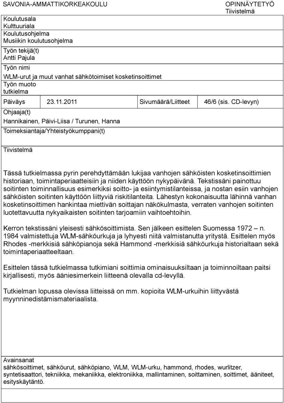 Hammond Leslie kytkennät