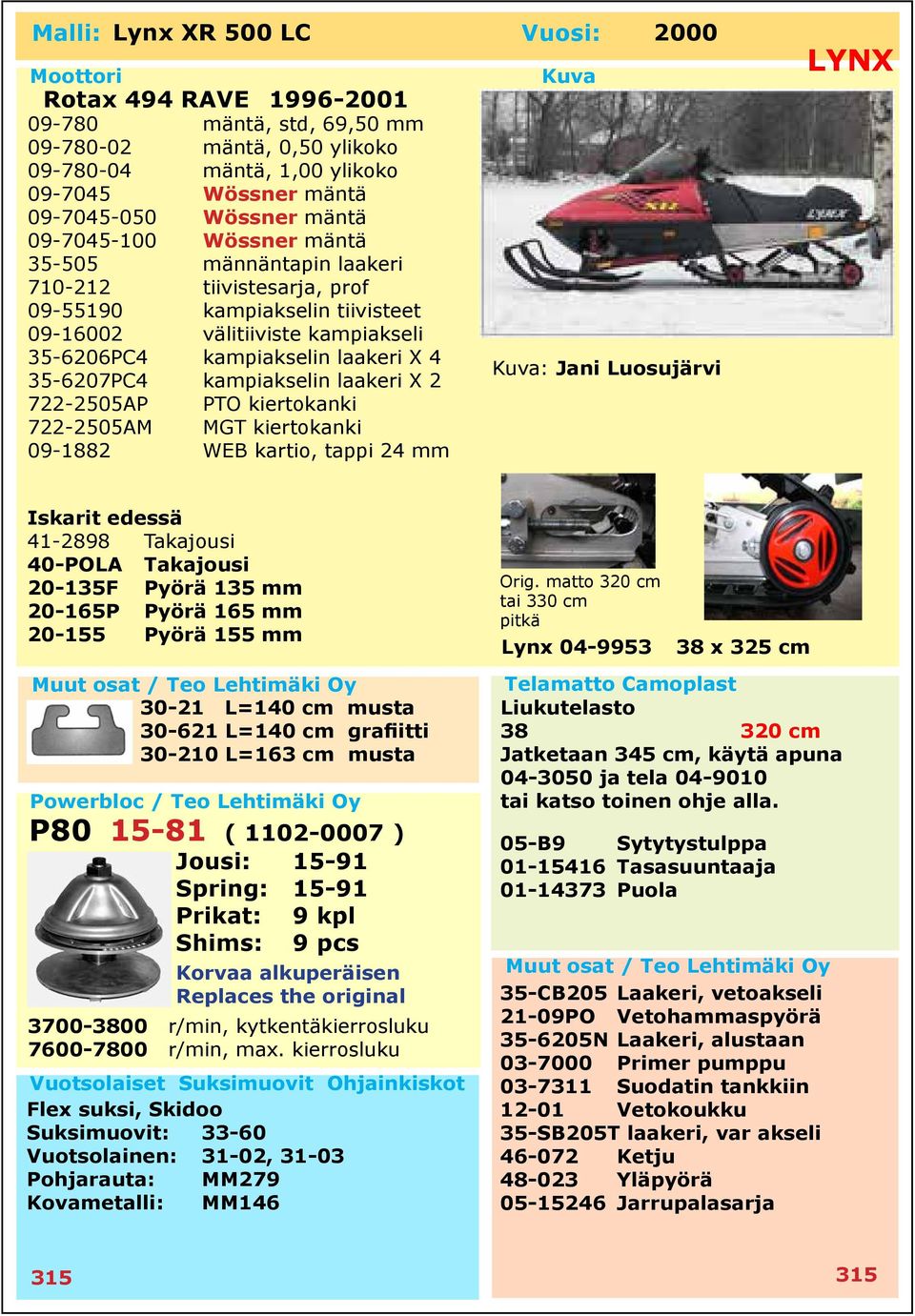 kiertokanki 722-2505AM MGT kiertokanki 09-1882 WEB kartio, tappi 24 mm : Jani Luosujärvi Iskarit edessä 41-2898 Takajousi 40-POLA Takajousi 20-135F Pyörä 135 mm 20-165P Pyörä 165 mm 20-155 Pyörä 155