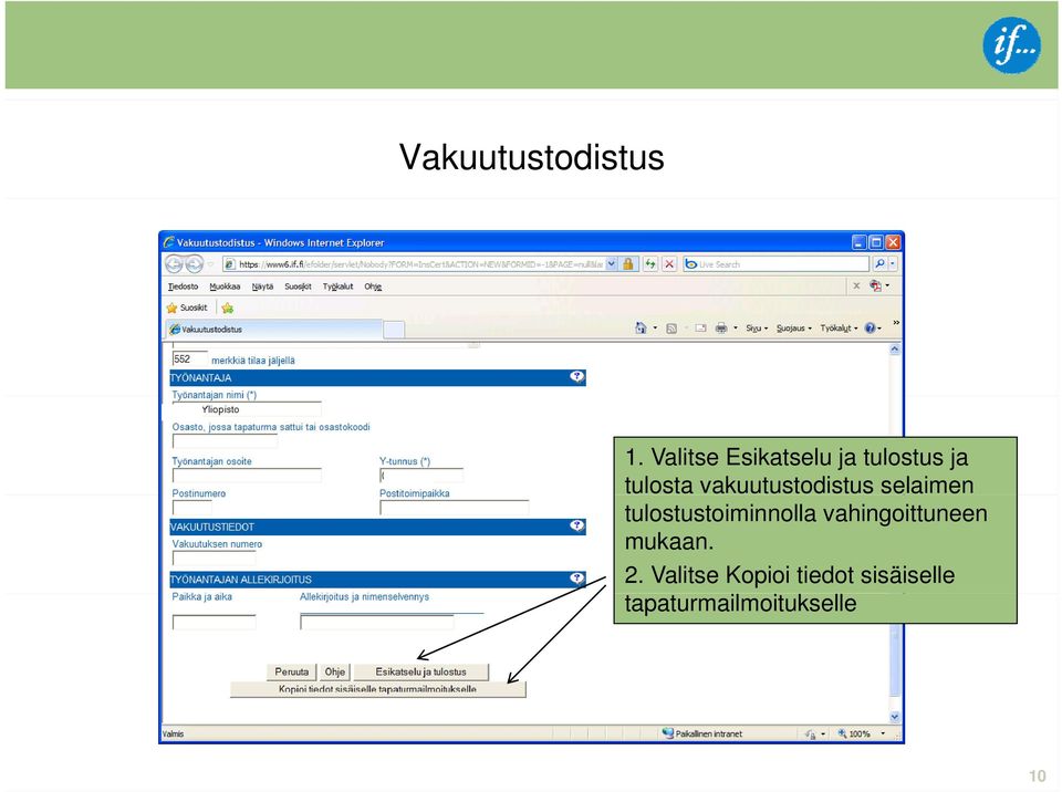 vakuutustodistus selaimen tulostustoiminnolla