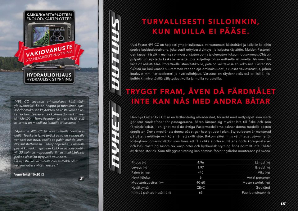 Turvallisuuden tunnetta lisää, että kallistelu on maltillista laidoilla liikuttaessa. Ajoimme 495 CC:tä kovatuulisella Vanajavedellä.