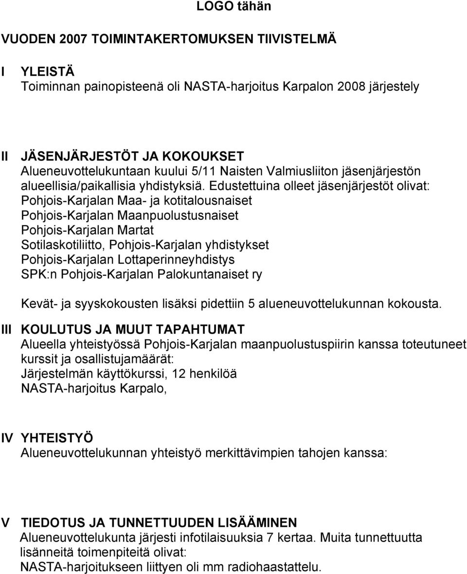 Edustettuina olleet jäsenjärjestöt olivat: Pohjois-Karjalan Maa- ja kotitalousnaiset Pohjois-Karjalan Maanpuolustusnaiset Pohjois-Karjalan Martat Sotilaskotiliitto, Pohjois-Karjalan yhdistykset