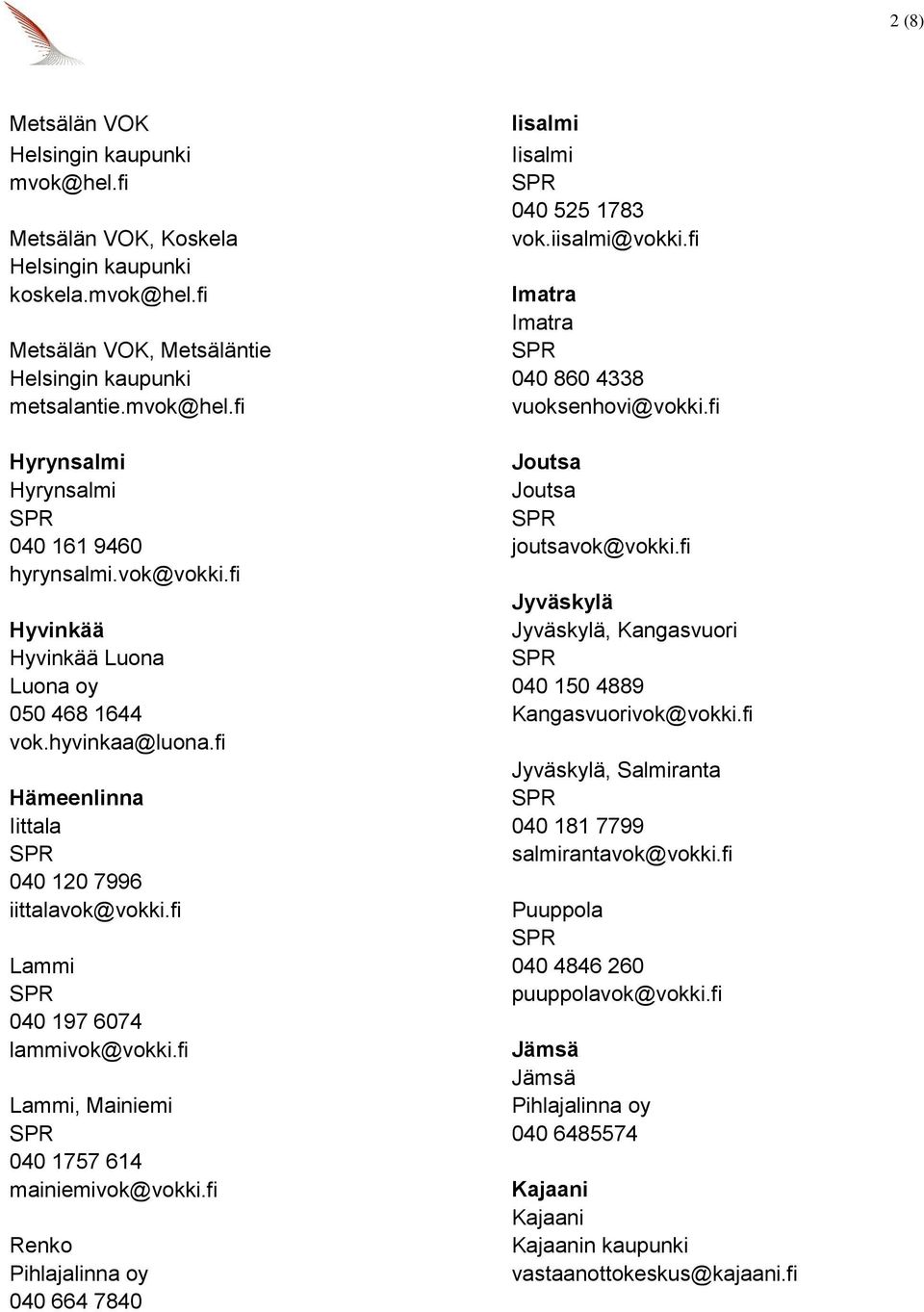 fi Renko Pihlajalinna oy 040 664 7840 Iisalmi Iisalmi 040 525 1783 vok.iisalmi@vokki.fi Imatra Imatra 040 860 4338 vuoksenhovi@vokki.fi Joutsa Joutsa joutsavok@vokki.