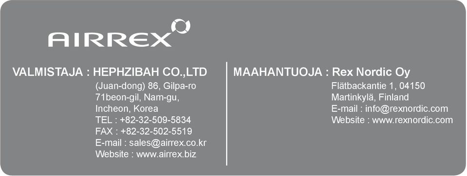 +82-32-509-5834 FAX : +82-32-502-5519 E-mail : sales@airrex.co.