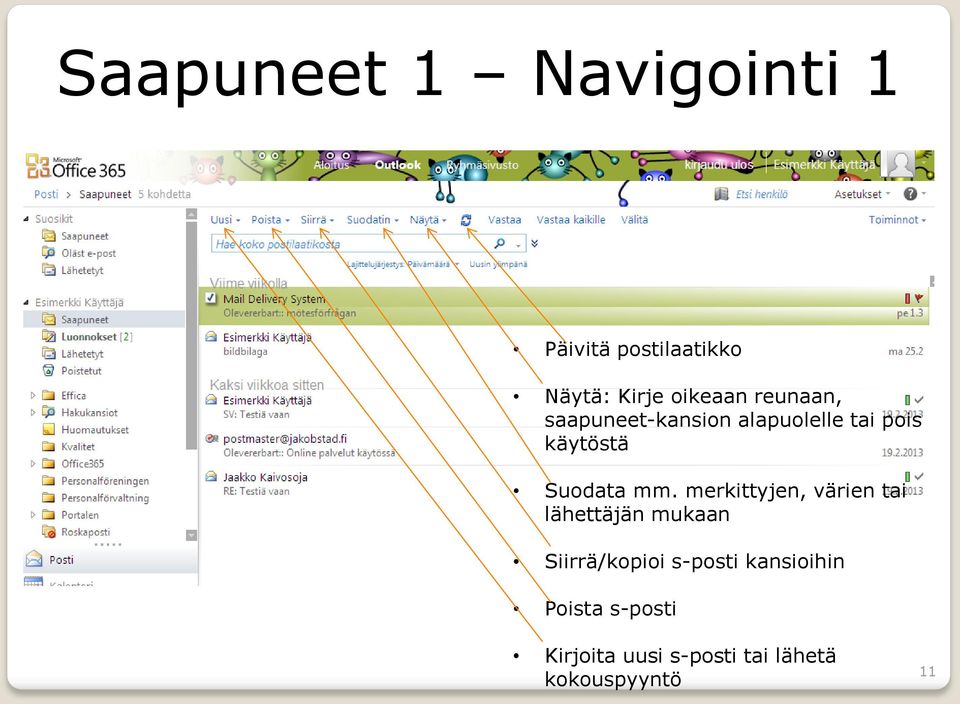 merkittyjen, värien tai lähettäjän mukaan Siirrä/kopioi s-posti