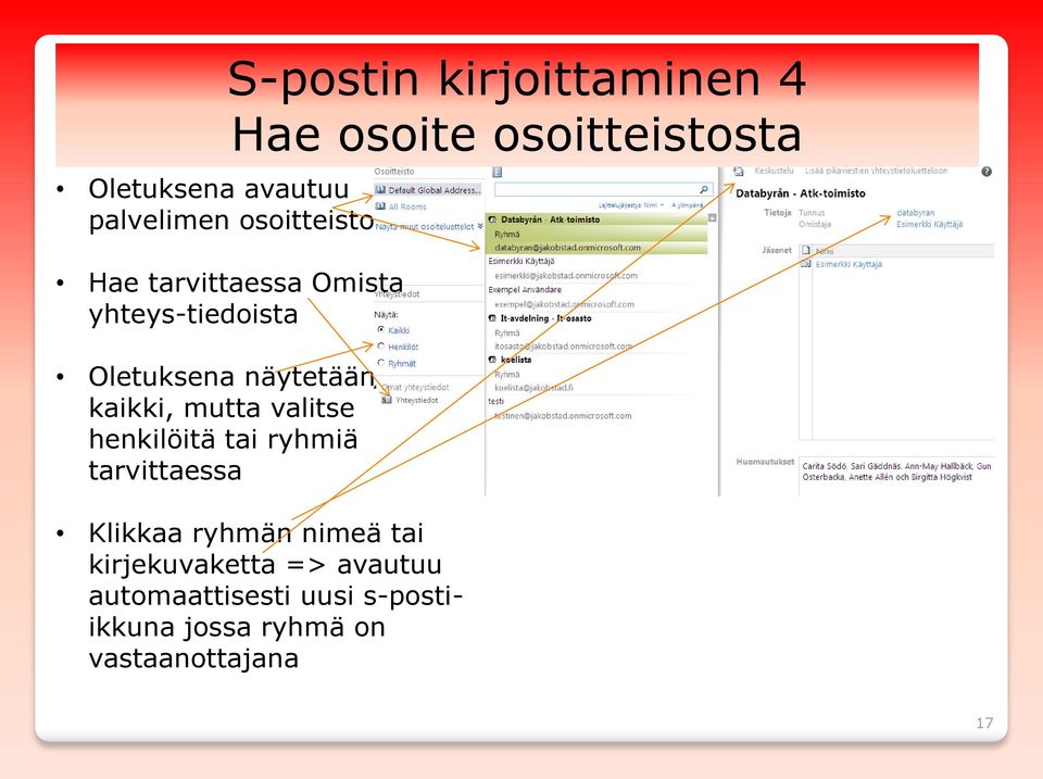 kaikki, mutta valitse henkilöitä tai ryhmiä tarvittaessa Klikkaa ryhmän nimeä tai