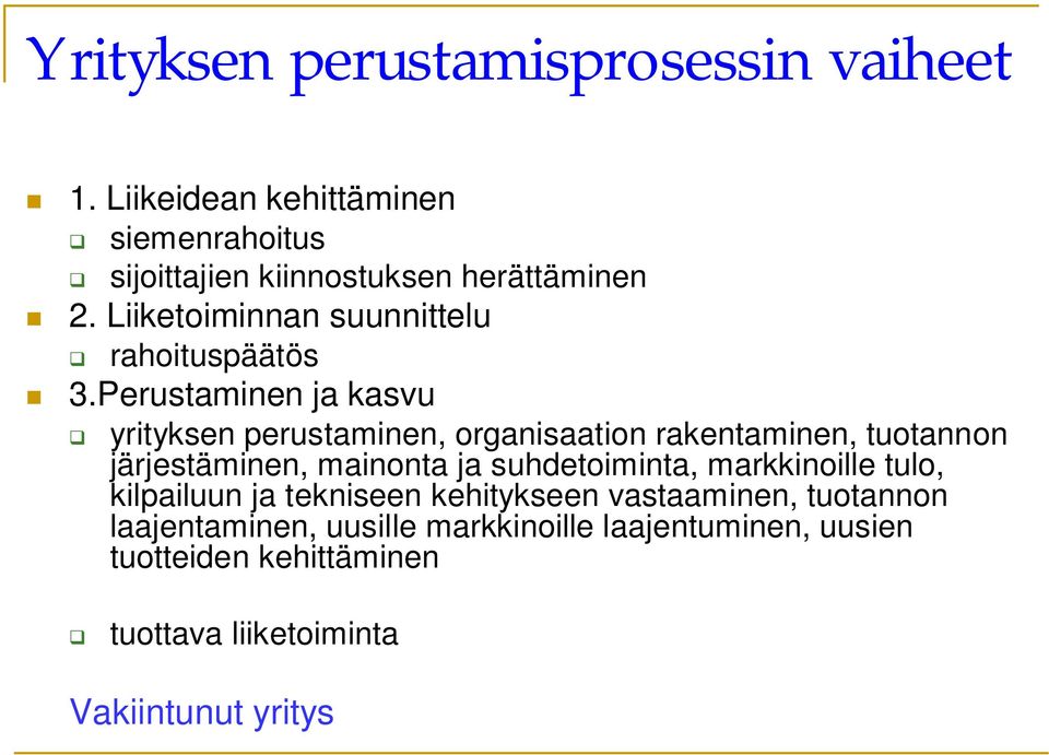 Perustaminen ja kasvu yrityksen perustaminen, organisaation rakentaminen, tuotannon järjestäminen, mainonta ja