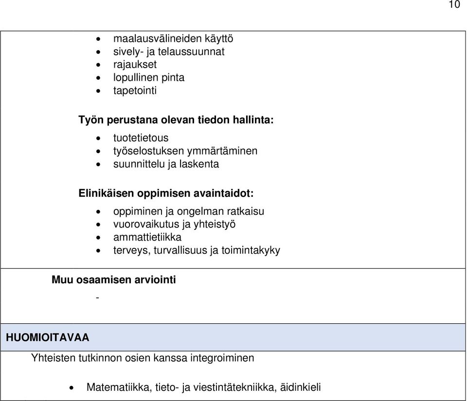 ja ongelman ratkaisu vuorovaikutus ja yhteistyö ammattietiikka terveys, turvallisuus ja toimintakyky Muu osaamisen