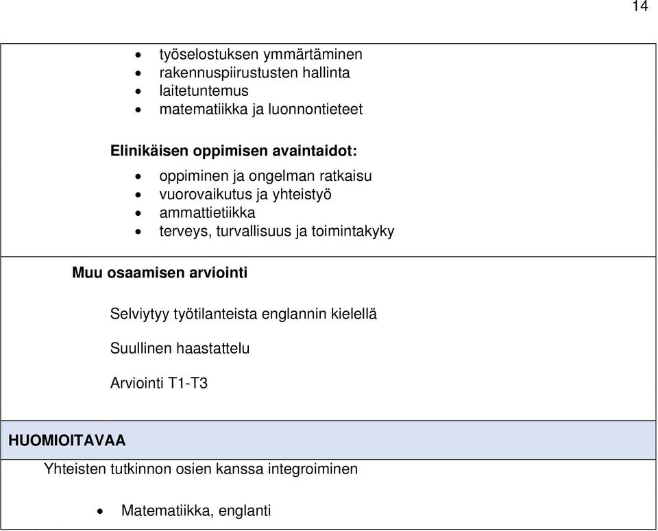 terveys, turvallisuus ja toimintakyky Muu osaamisen arviointi Selviytyy työtilanteista englannin kielellä