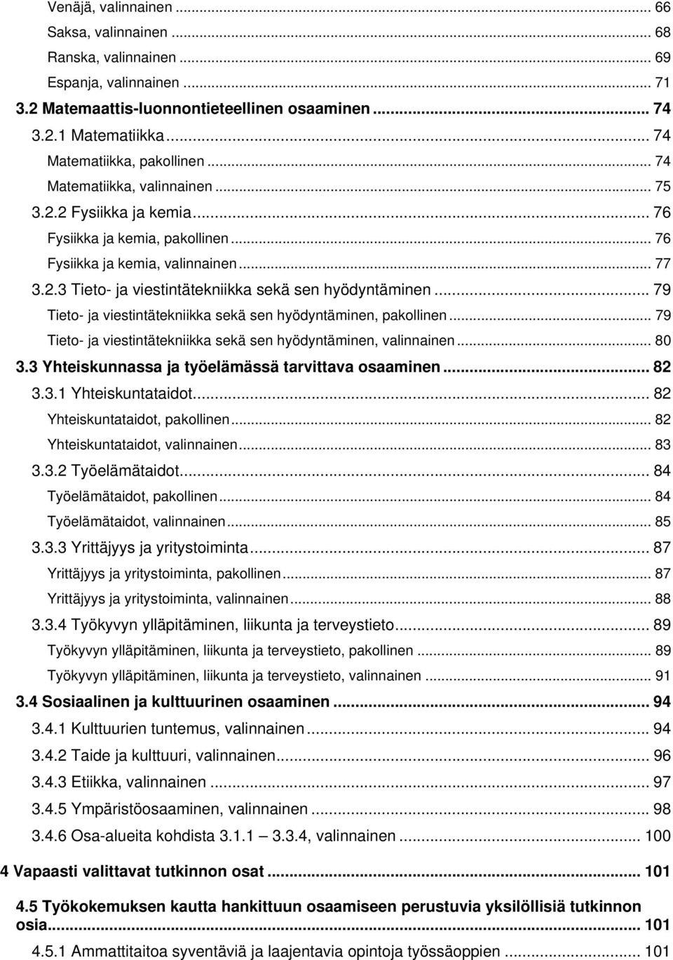 .. 79 Tieto- ja viestintätekniikka sekä sen hyödyntäminen, pakollinen... 79 Tieto- ja viestintätekniikka sekä sen hyödyntäminen, valinnainen... 80 3.