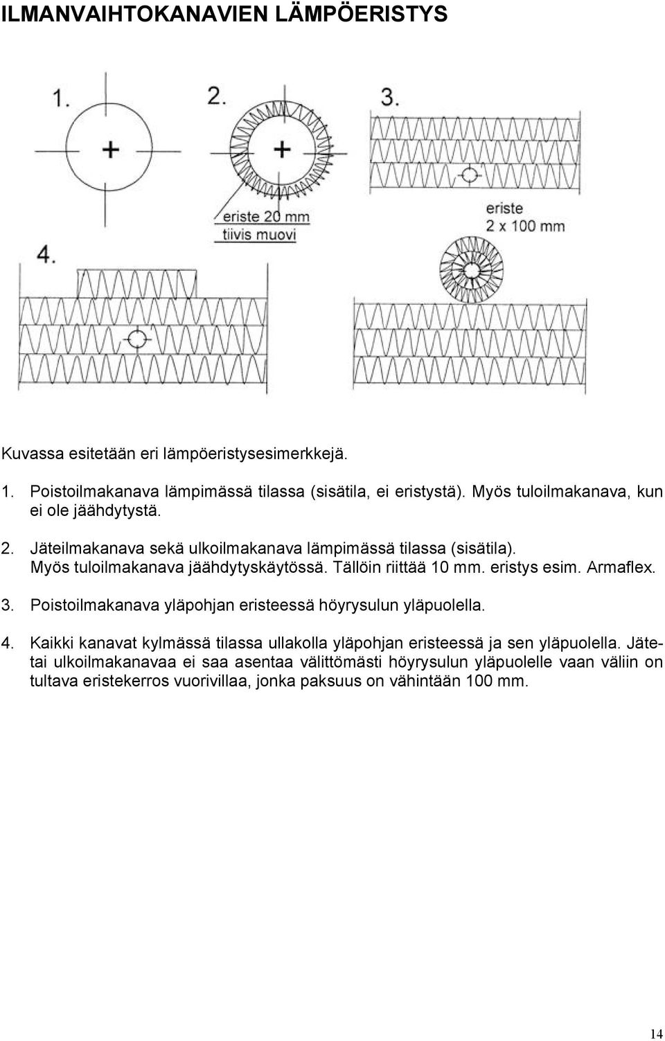 Tällöin riittää 10 mm. eristys esim. Armaflex. 3. Poistoilmakanava yläpohjan eristeessä höyrysulun yläpuolella. 4.