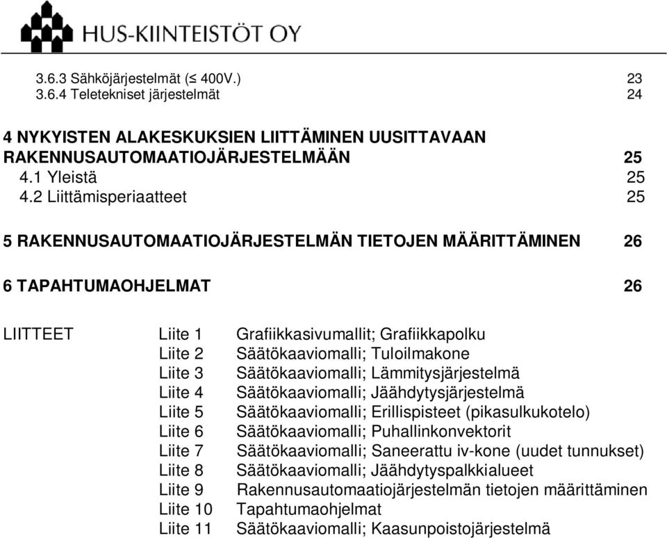Liite 3 Säätökaaviomalli; Lämmitysjärjestelmä Liite 4 Säätökaaviomalli; Jäähdytysjärjestelmä Liite 5 Säätökaaviomalli; Erillispisteet (pikasulkukotelo) Liite 6 Säätökaaviomalli; Puhallinkonvektorit