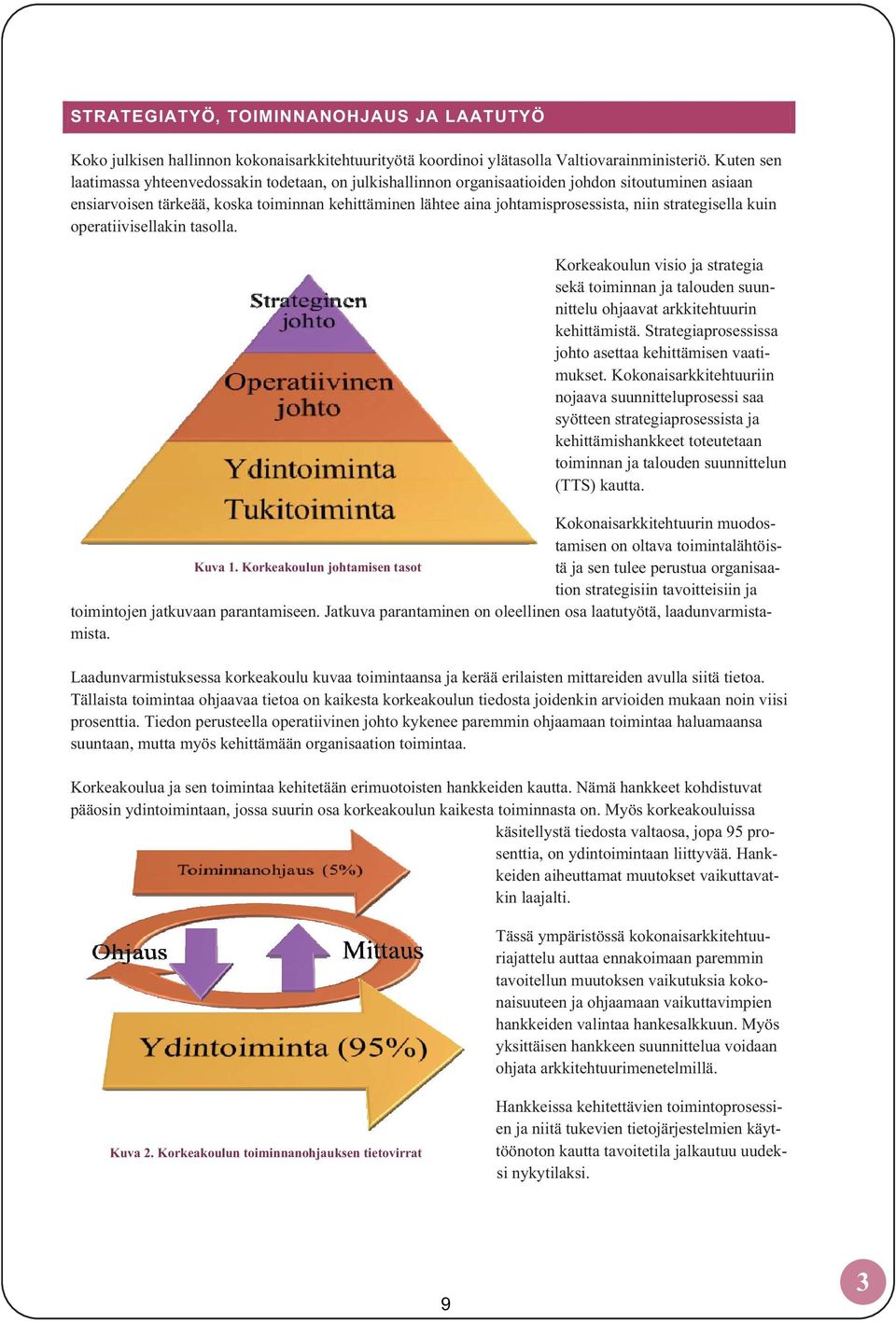 strategisella kuin operatiivisellakin tasolla. Korkeakoulun visio ja strategia sekä toiminnan ja talouden suunnittelu ohjaavat arkkitehtuurin kehittämistä.