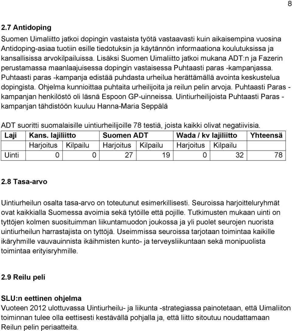 Puhtaasti paras -kampanja edistää puhdasta urheilua herättämällä avointa keskustelua dopingista. Ohjelma kunnioittaa puhtaita urheilijoita ja reilun pelin arvoja.