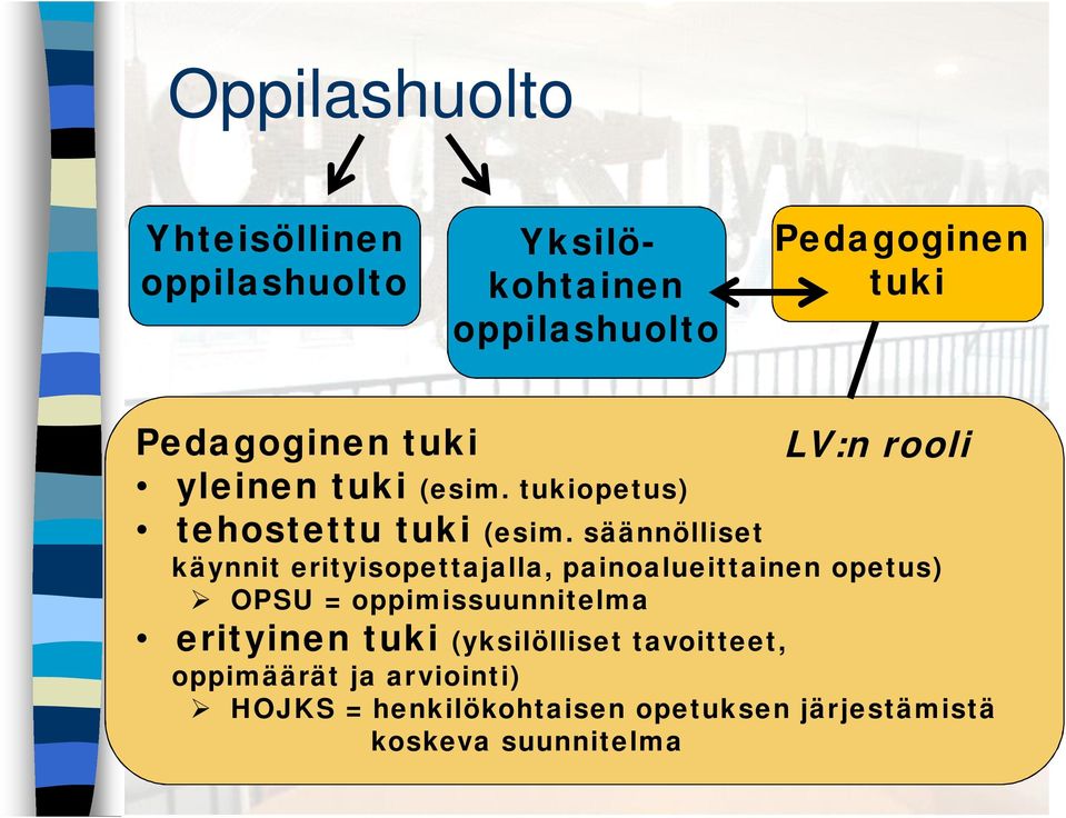 säännölliset käynnit erityisopettajalla, painoalueittainen opetus) OPSU = oppimissuunnitelma