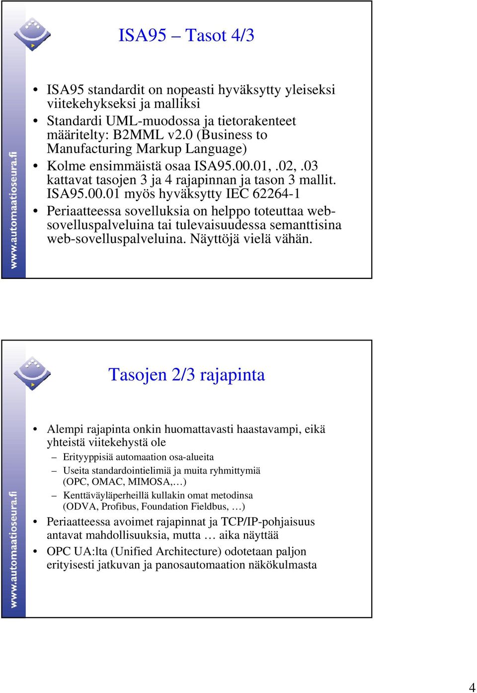 01,.02,.03 kattavat tasojen 3 ja 4 rajapinnan ja tason 3 mallit. ISA95.00.