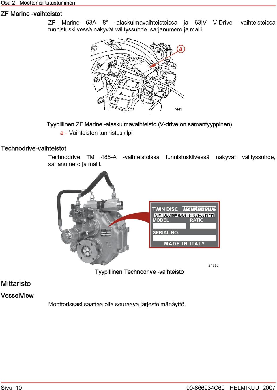 7449 Tyypillinen ZF Mrine -lskulmvihteisto (V-drive on smntyyppinen) - Vihteiston tunnistuskilpi Technodrive-vihteistot Technodrive