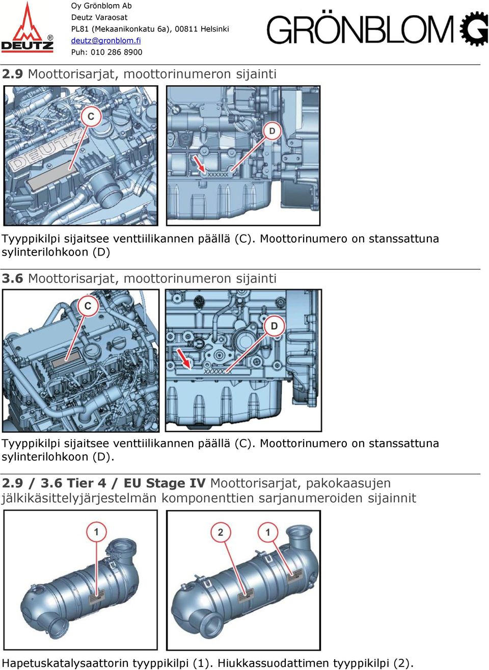 6 Moottorisarjat, moottorinumeron sijainti Tyyppikilpi sijaitsee venttiilikannen päällä (C).