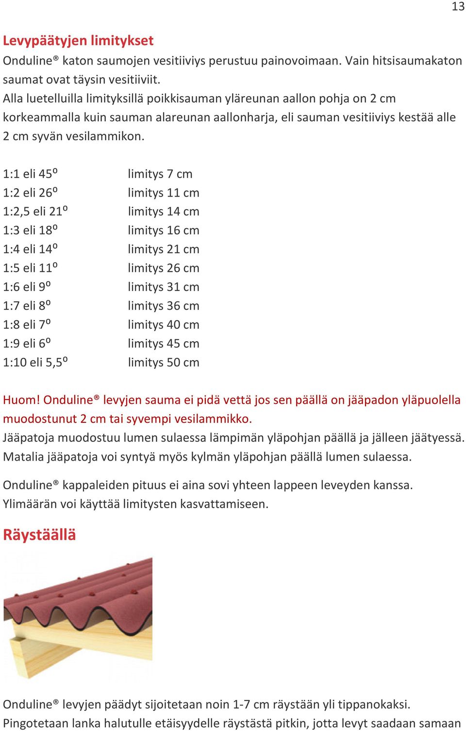 13 1:1 eli 45⁰ limitys 7 cm 1:2 eli 26⁰ limitys 11 cm 1:2,5 eli 21⁰ limitys 14 cm 1:3 eli 18⁰ limitys 16 cm 1:4 eli 14⁰ limitys 21 cm 1:5 eli 11⁰ limitys 26 cm 1:6 eli 9⁰ limitys 31 cm 1:7 eli 8⁰