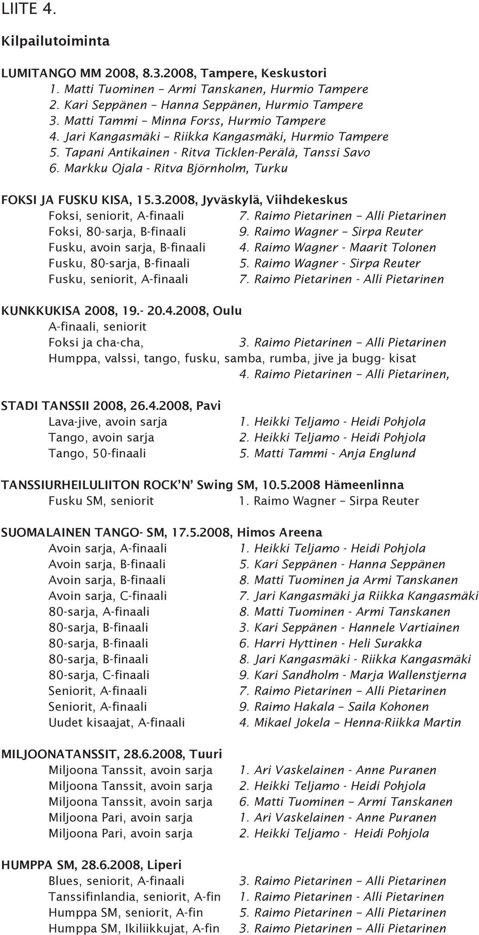 Markku Ojala - Ritva Björnholm, Turku FOKSI JA FUSKU KISA, 15.3.2008, Jyväskylä, Viihdekeskus Foksi, seniorit, A-finaali 7. Raimo Pietarinen Alli Pietarinen Foksi, 80-sarja, B-finaali 9.