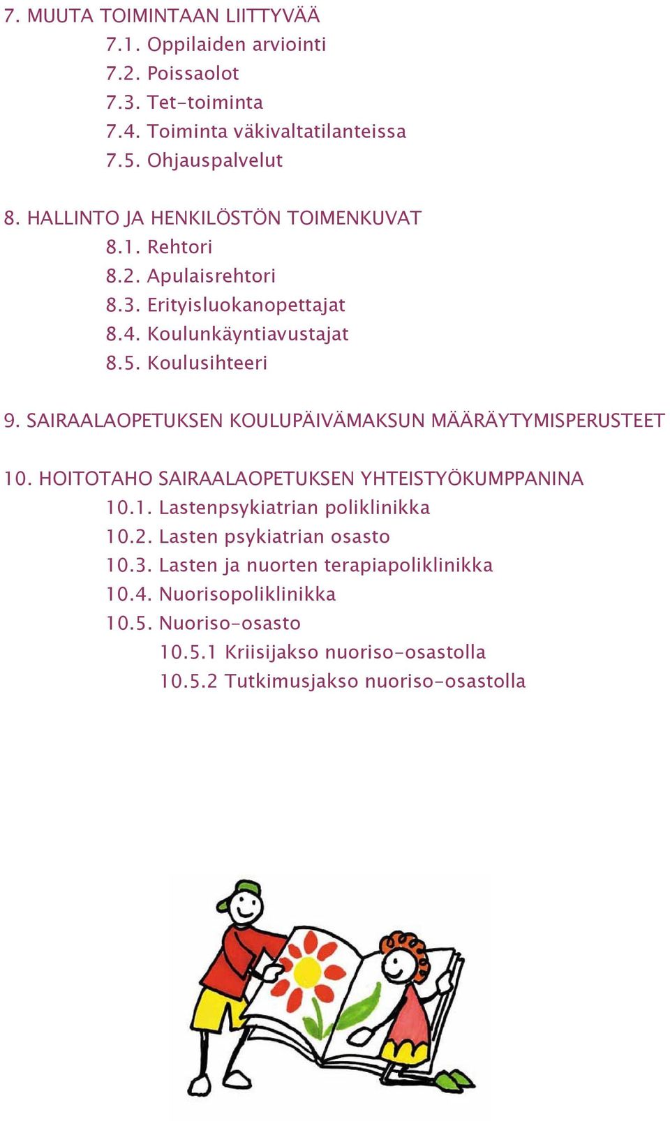 SAIRAALAOPETUKSEN KOULUPÄIVÄMAKSUN MÄÄRÄYTYMISPERUSTEET 10. HOITOTAHO SAIRAALAOPETUKSEN YHTEISTYÖKUMPPANINA 10.1. Lastenpsykiatrian poliklinikka 10.2.