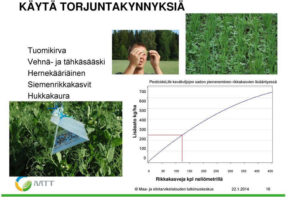 rikkakasvien lisääntyessä Lisäsato kg/ha 500 400 300 200 100 0 0 50 100 150 200 250