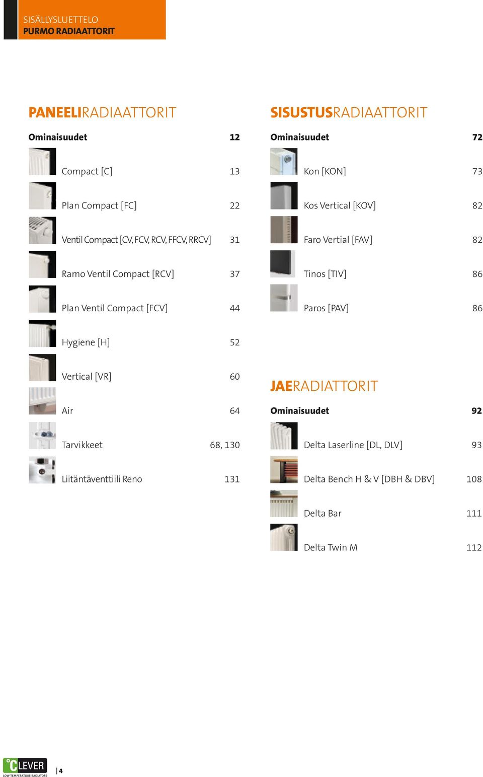 37 Tinos [TIV] 86 Plan Ventil Compact [FCV] 44 Paros [PAV] 86 Hygiene [H] 52 Vertical [VR] 60 Air 64 JAERADIATTORIT Ominaisuudet 92
