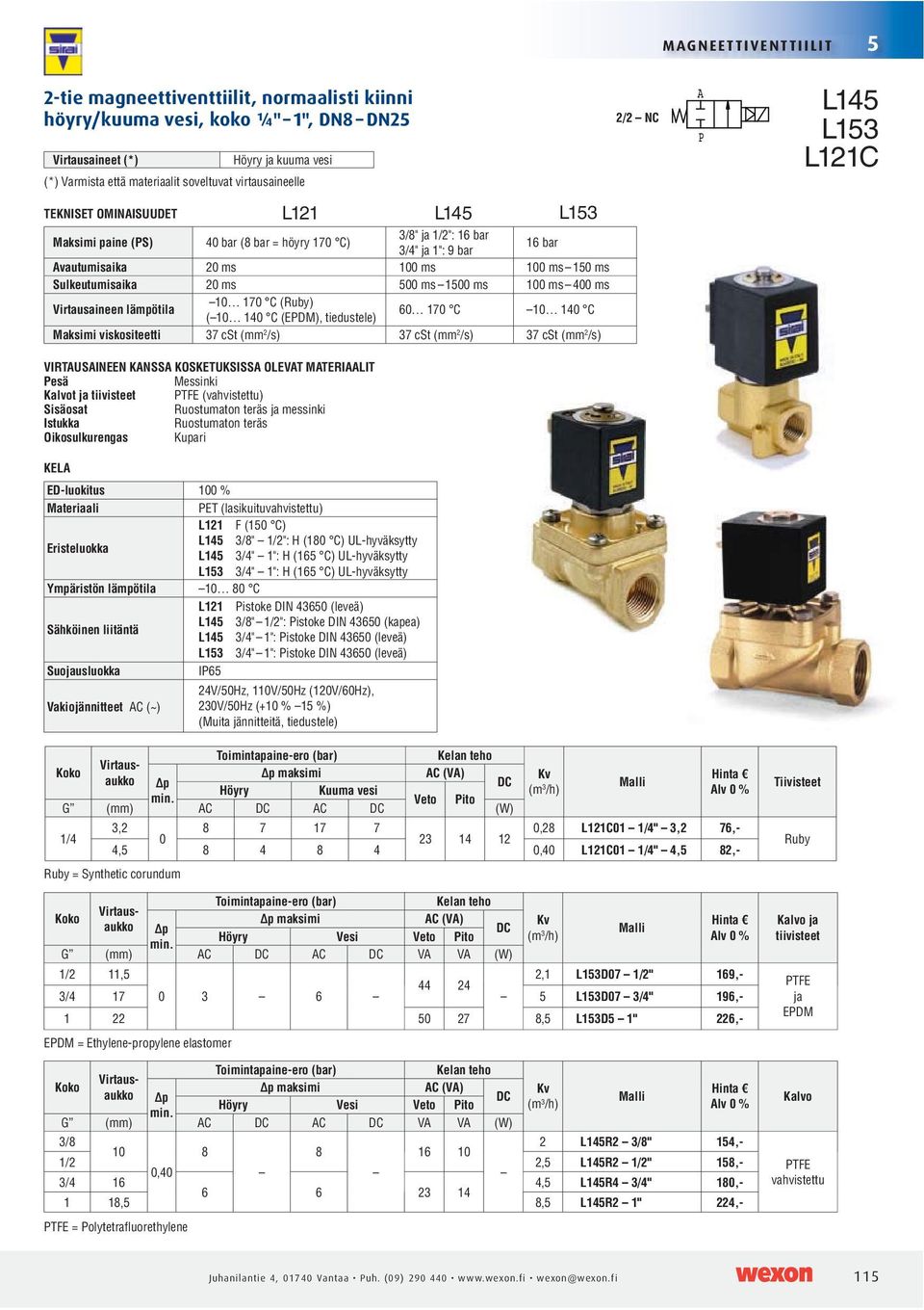 ms 0 ms 400 ms Virtausaineen lämpötila 170 C (Ruby) ( 140 C (EPDM), tiedustele) 60 170 C 140 C Maksimi viskositeetti 37 cst (mm 2 /s) 37 cst (mm 2 /s) 37 cst (mm 2 /s) 2/2 NC L145 L153 L1C Pesä