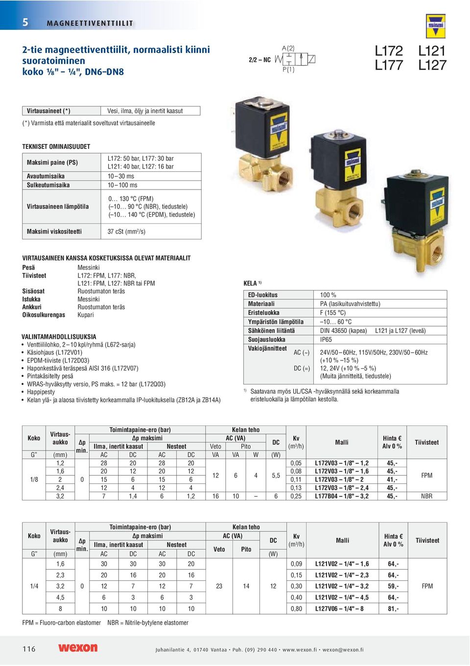 16 bar 30 ms 0 ms 0 130 C () ( 90 C (NBR), tiedustele) ( 140 C (EPDM), tiedustele) 37 cst (mm 2 /s) Pesä Messinki Tiivisteet L172:, L177: NBR, L1:, L7: NBR tai Sisäosat Ruostumaton teräs Istukka