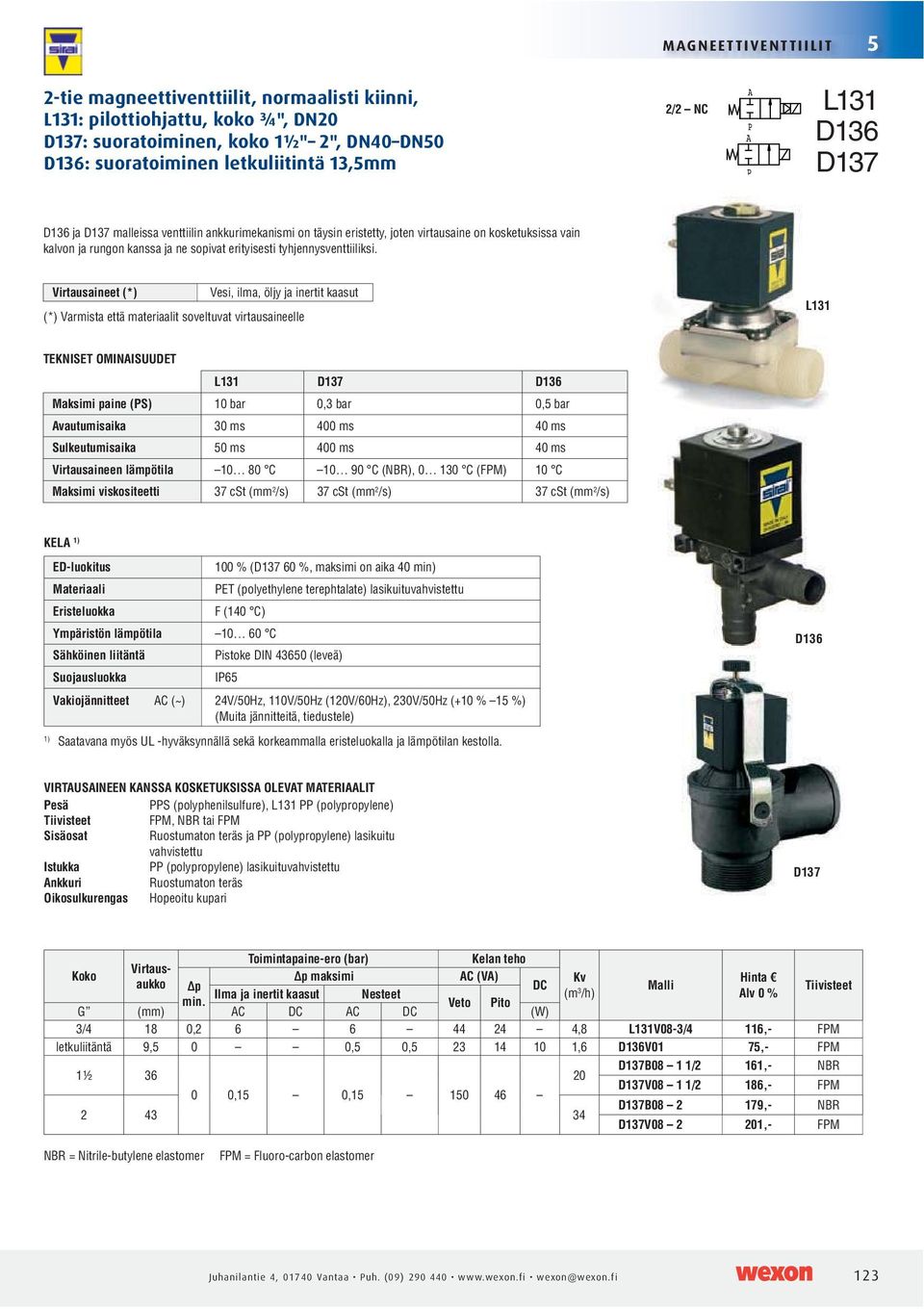 Virtausaineet () Vesi, ilma, öljy ja inertit kaasut () Varmista että materiaalit soveltuvat virtausaineelle L131 TEKNISET OMINAISUUDET L131 D137 D136 Maksimi paine (PS) bar 0,3 bar 0,5 bar