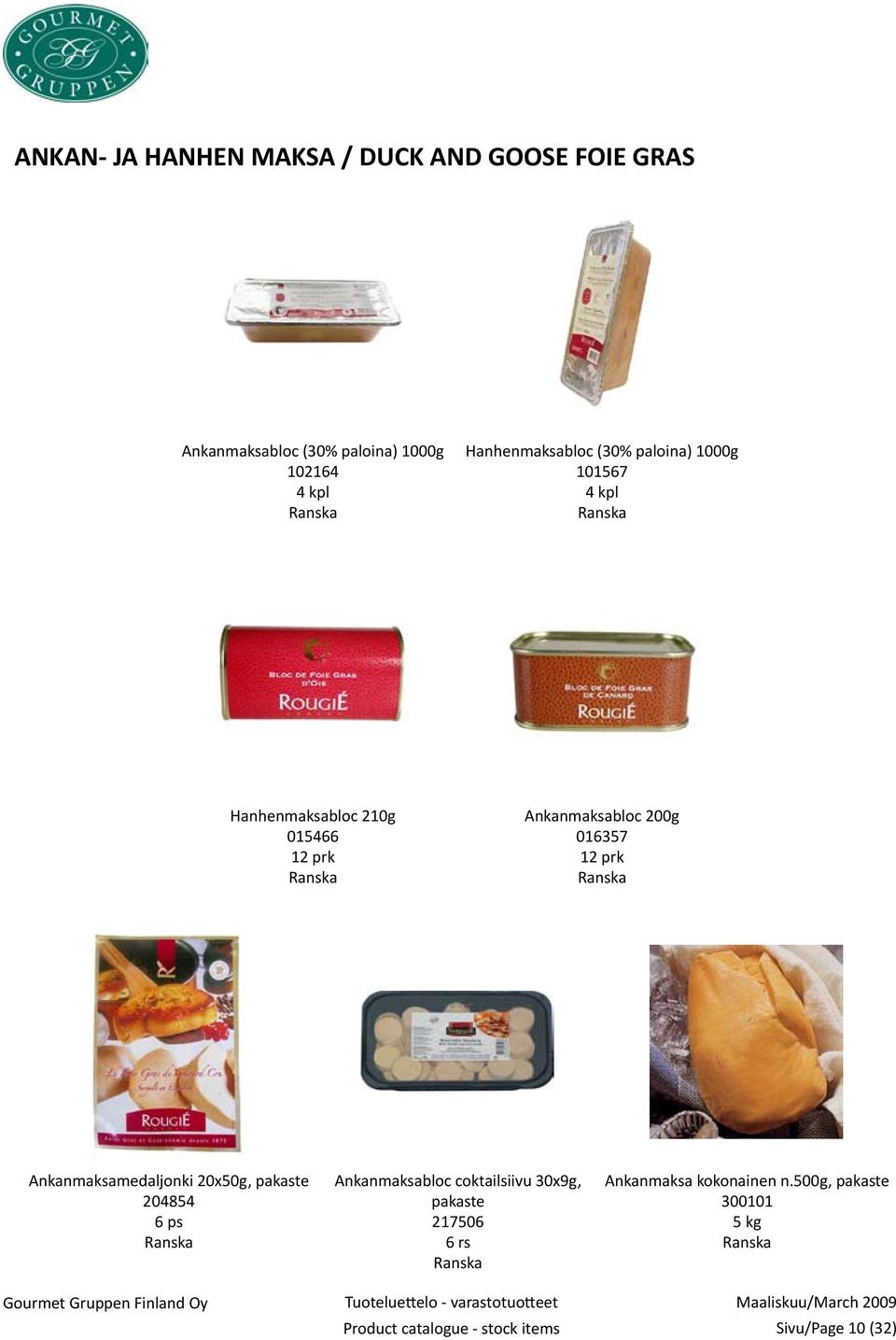 016357 12 prk Ankanmaksamedaljonki 20x50g, pakaste 204854 6 ps Ankanmaksabloc coktailsiivu 30x9g,