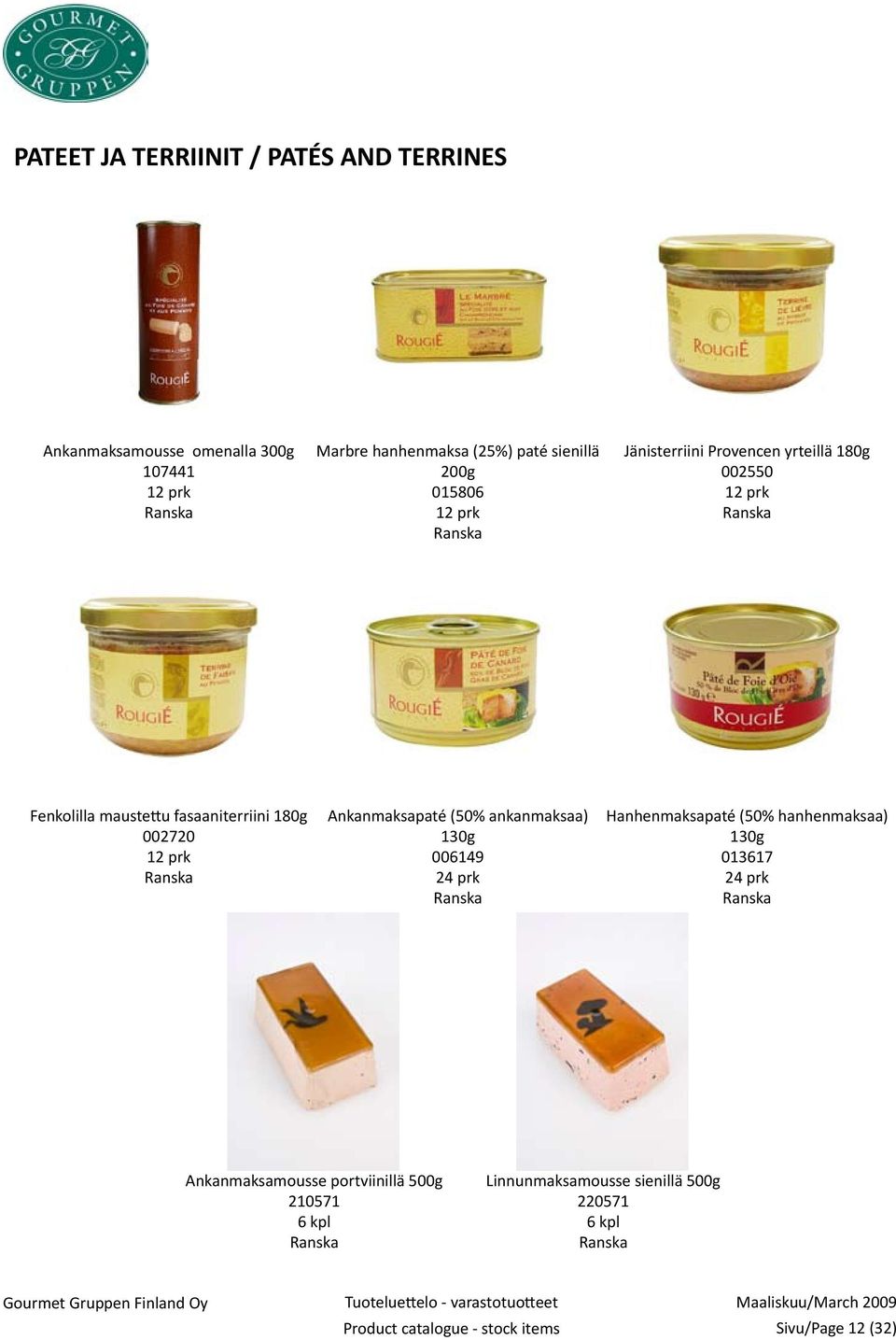 prk Ankanmaksapaté (50% ankanmaksaa) 130g 006149 24 prk Hanhenmaksapaté (50% hanhenmaksaa) 130g 013617 24 prk