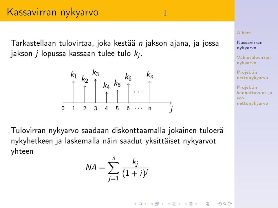 .. n j netto netto Tulovirran saadaan diskonttaamalla jokainen tuloerä