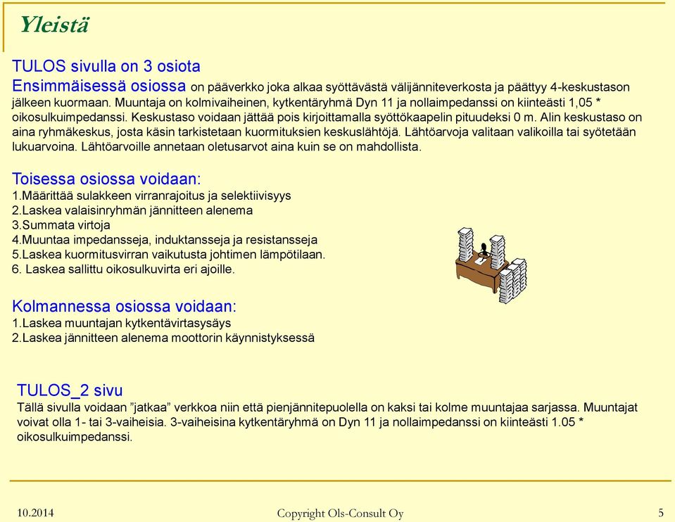 Alin keskustaso on aina ryhmäkeskus, josta käsin tarkistetaan kuormituksien keskuslähtöjä. Lähtöarvoja valitaan valikoilla tai syötetään lukuarvoina.