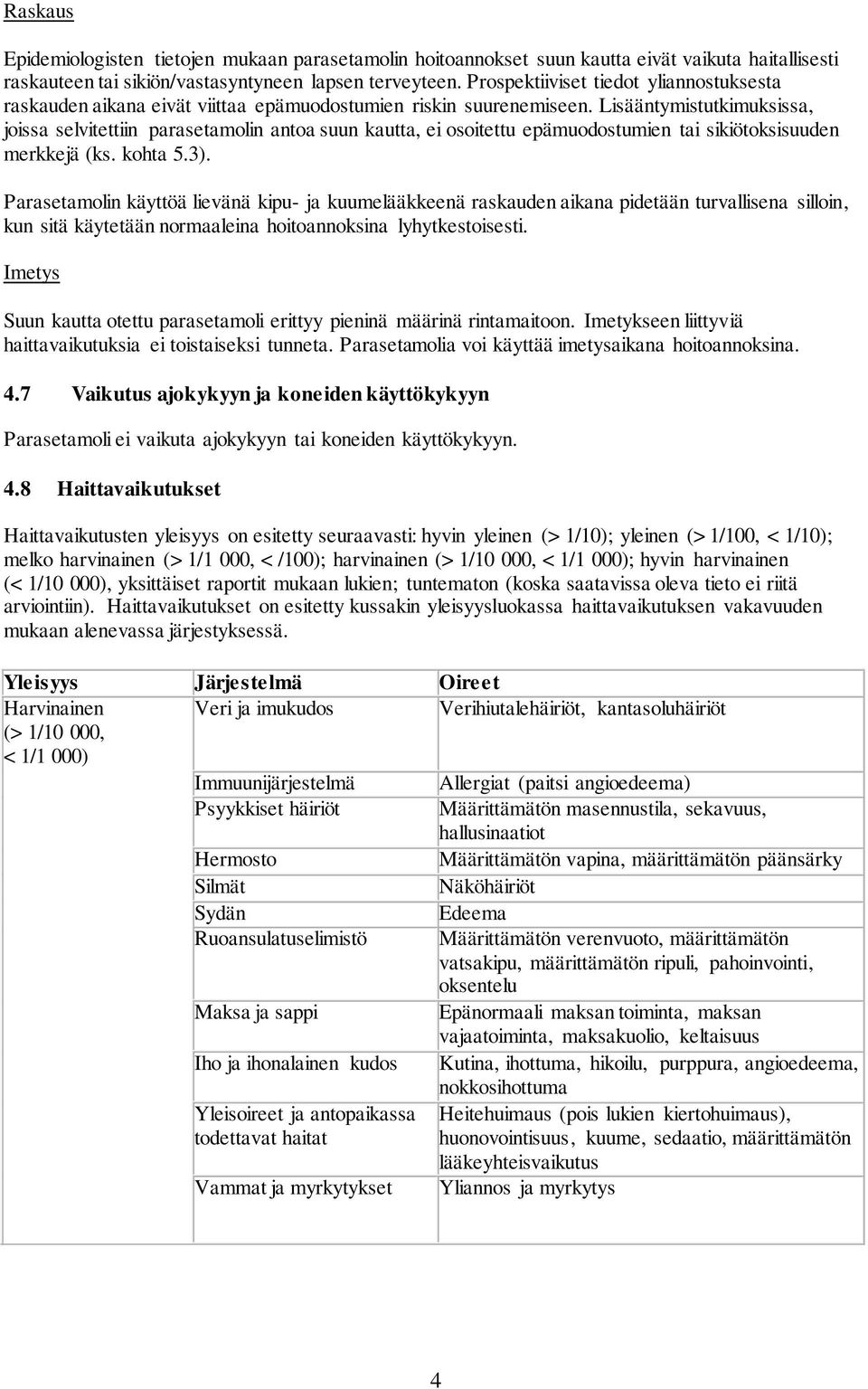 Lisääntymistutkimuksissa, joissa selvitettiin parasetamolin antoa suun kautta, ei osoitettu epämuodostumien tai sikiötoksisuuden merkkejä (ks. kohta 5.3).