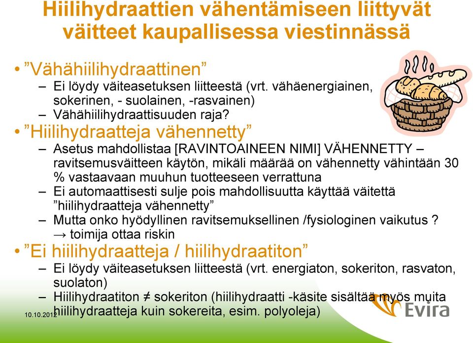 Hiilihydraatteja vähennetty Asetus mahdollistaa [RAVINTOAINEEN NIMI] VÄHENNETTY ravitsemusväitteen käytön, mikäli määrää on vähennetty vähintään 30 % vastaavaan muuhun tuotteeseen verrattuna Ei