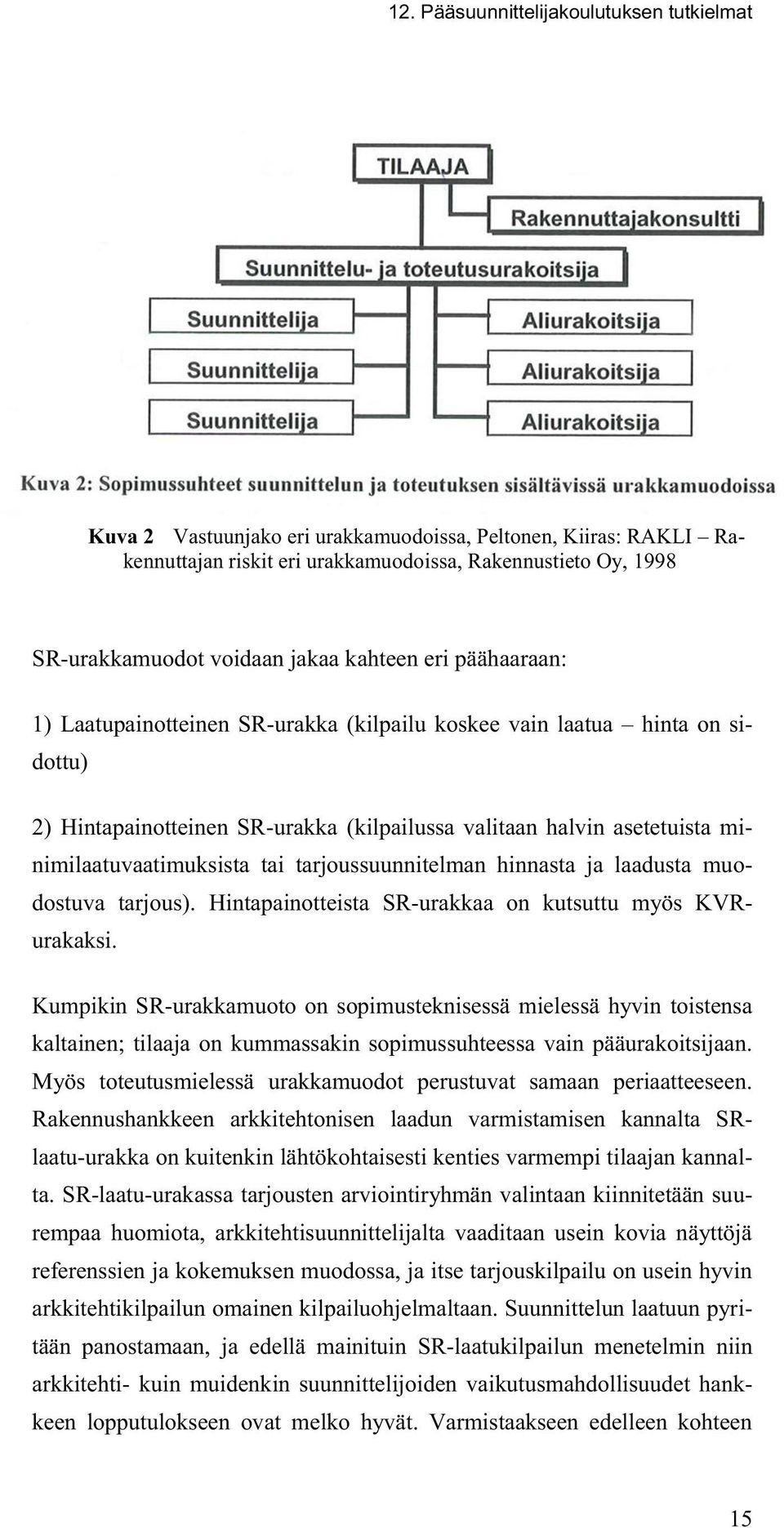 minimilaatuvaatimuksista tai tarjoussuunnitelman hinnasta ja laadusta muodostuva tarjous). Hintapainotteista SR-urakkaa on kutsuttu myös KVRurakaksi.
