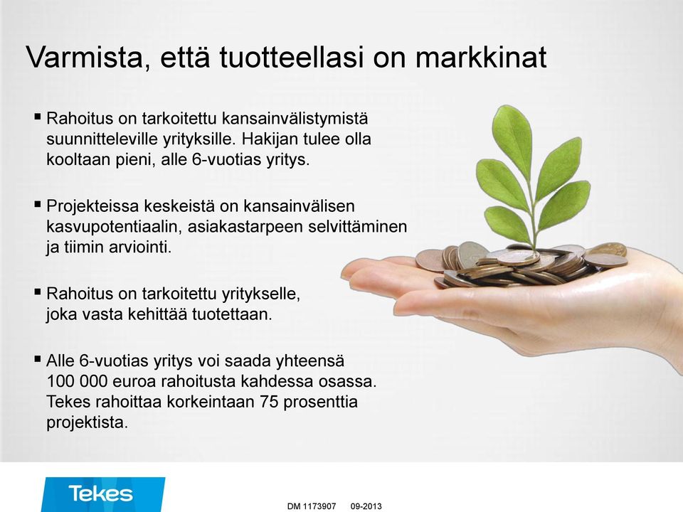 Projekteissa keskeistä on kansainvälisen kasvupotentiaalin, asiakastarpeen selvittäminen ja tiimin arviointi.