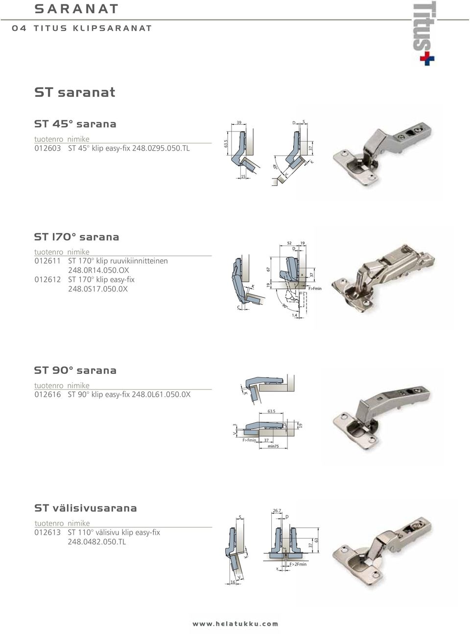 OX 012612 ST 170 klip easy-fix 248.0S17.050.0X ST 90 sarana 012616 ST 90 klip easy-fix 248.0L61.050.0X K 63.