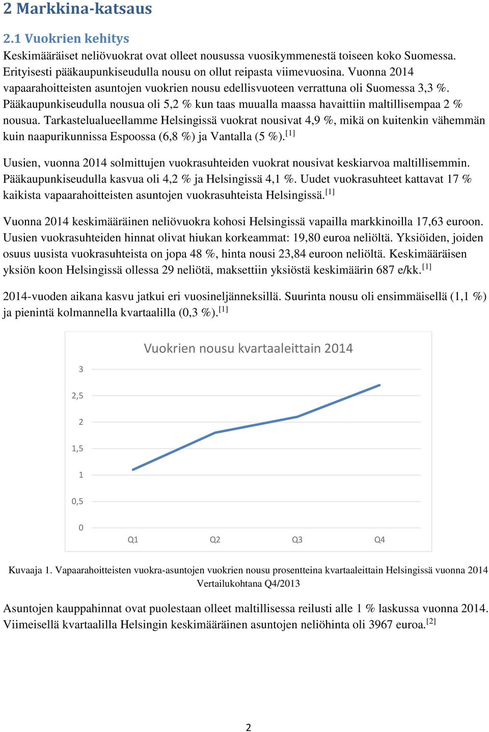 Tarkastelualueellamme Helsingissä vuokrat nousivat 4,9 %, mikä on kuitenkin vähemmän kuin naapurikunnissa Espoossa (6,8 %) ja Vantalla (5 %).
