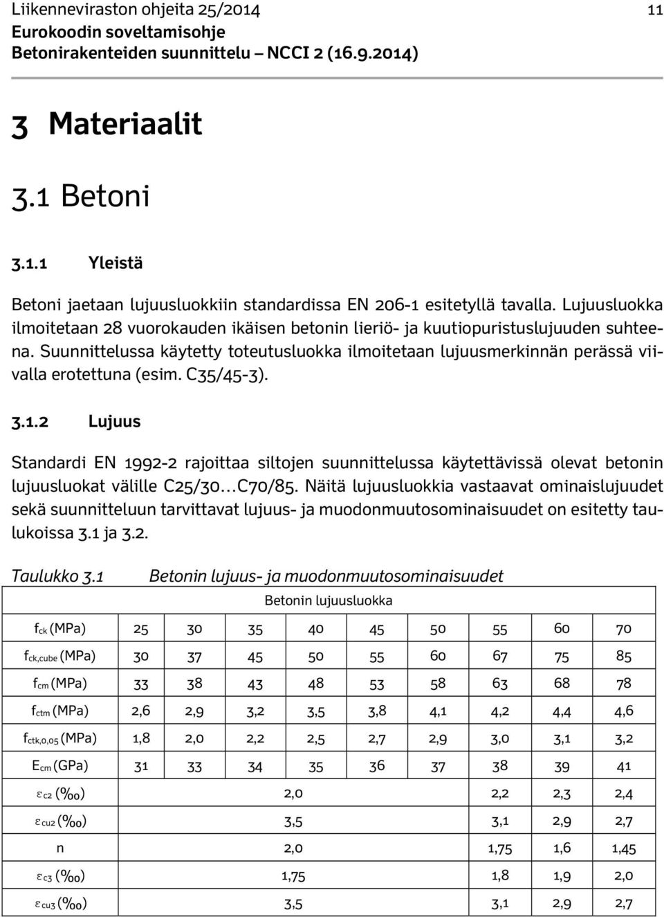 Suunnittelussa käytetty toteutusluokka ilmoitetaan lujuusmerkinnän perässä viivalla erotettuna (esim. C35/45-3). 3.1.